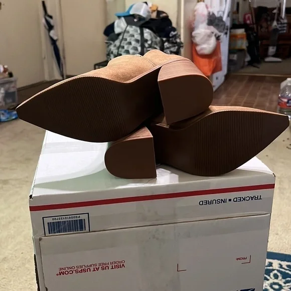 New Ankle Boots Slip on Cutout Pointed Toe Chunky Stacked Mid Heel Booties 5.5 - Picture 8 of 8